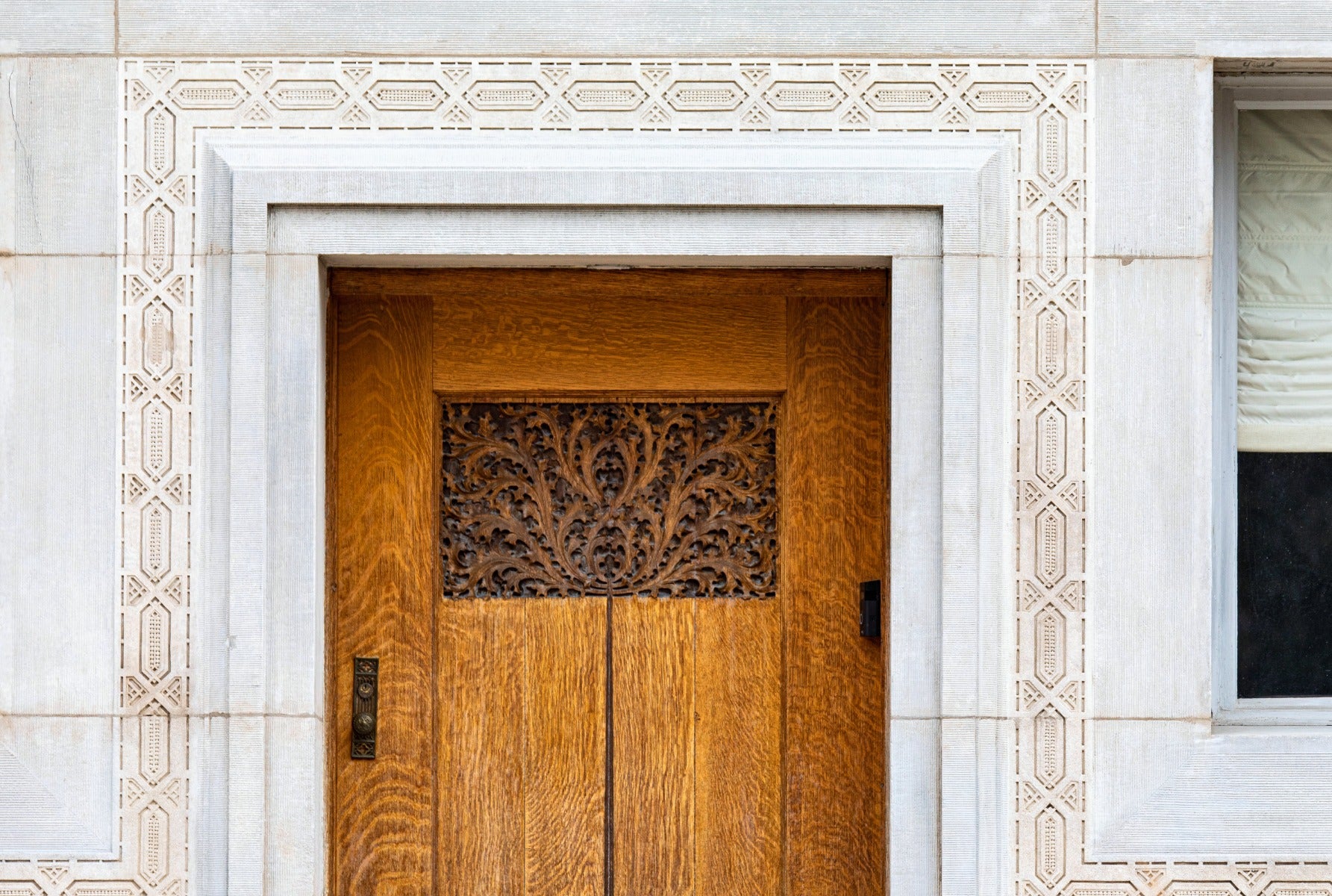 1890s original unusual gothic style cast bronze entrance door backplate with nicely aged patina