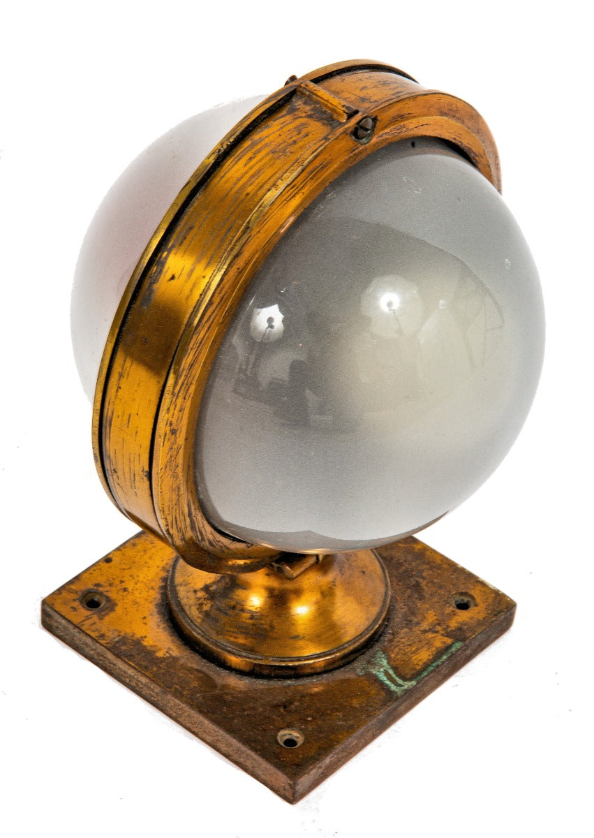 original william drummond-designed heavy cast brass rookery building elevator light with frosted glass globes