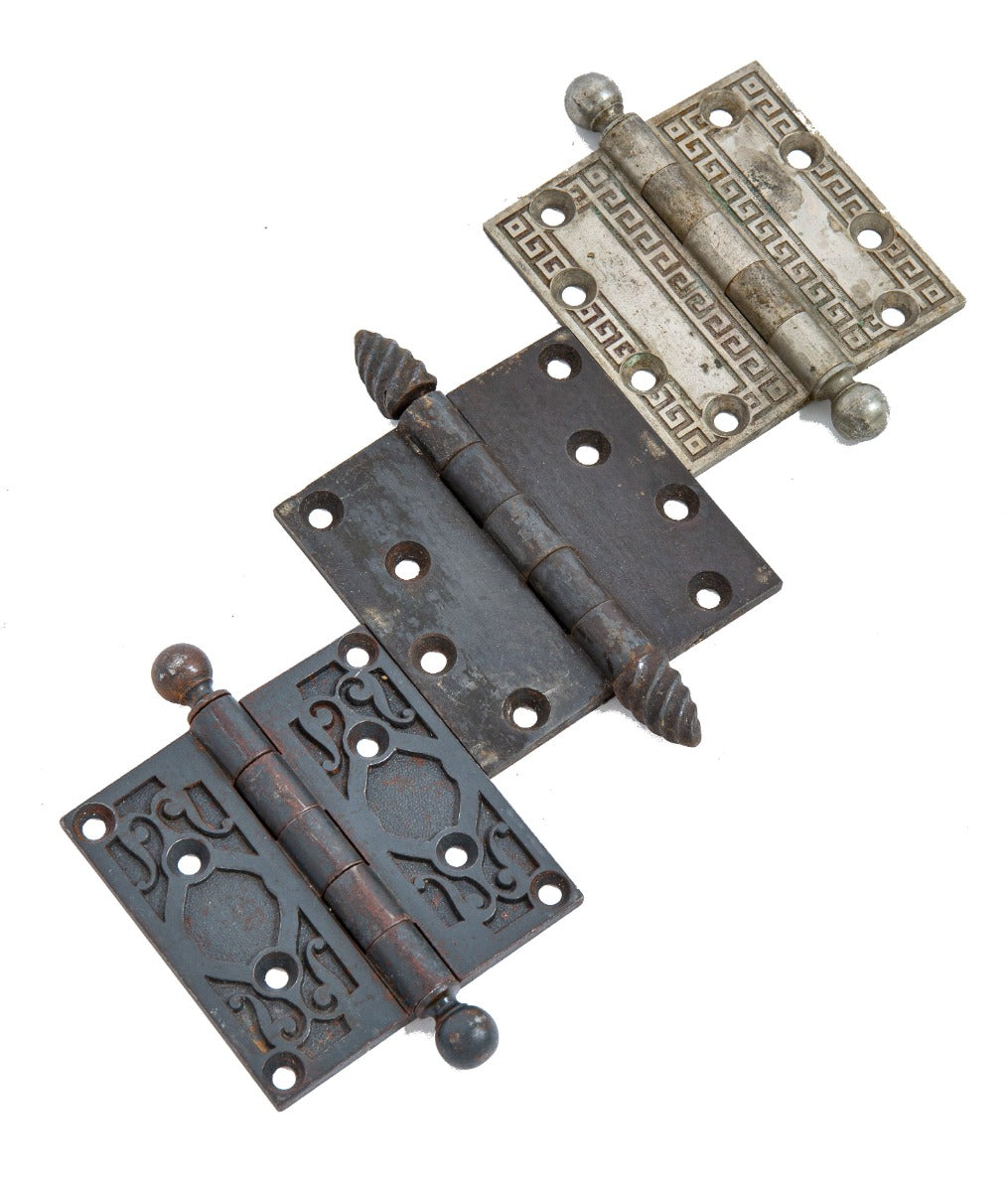 group of three original salvaged chicago office door hinges from the rookery, marquette, and reliance building