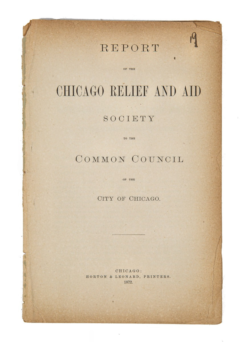 rare 1872 chicago relief and aid society report (on great chicago fire of 1871) published by horton and leonard, printers