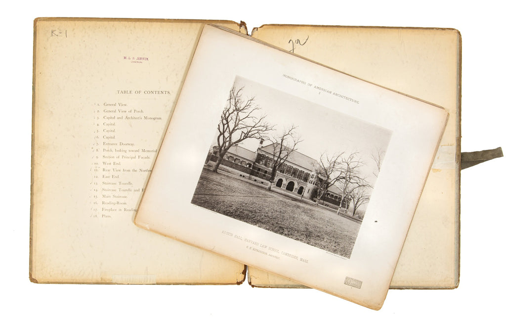 original monograph of h.h. richardson’s austin hall, harvard law school, cambridge, mass., from the architectural library of william le baron jenney.