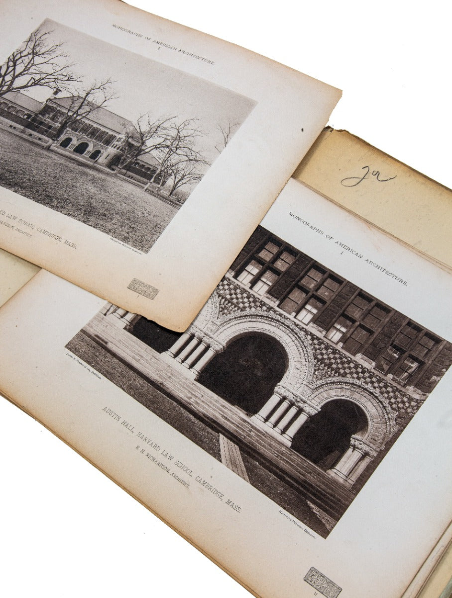original monograph of h.h. richardson’s austin hall, harvard law school, cambridge, mass., from the architectural library of william le baron jenney.