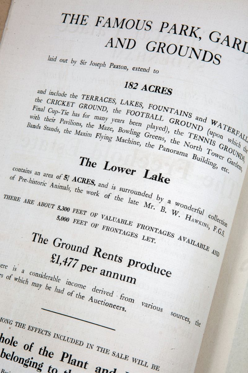 the crystal palace sydenham to be sold by auction tuesday 28th day of november, 1911. published by messrs. knight, frank & rutley
