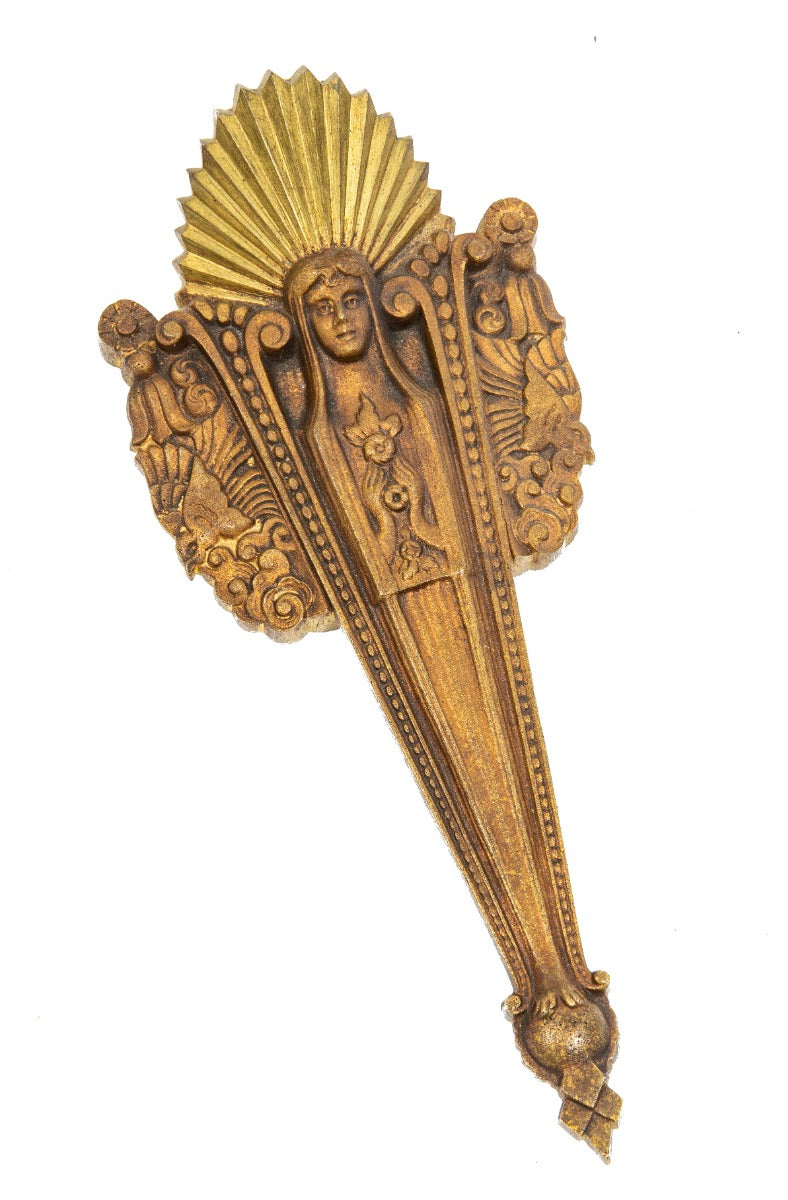 1930s antique american art deco style machine age cast iron paperweight with original enameled finish