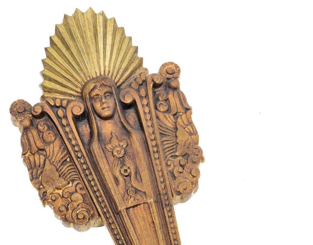 1930s antique american art deco style machine age cast iron paperweight with original enameled finish