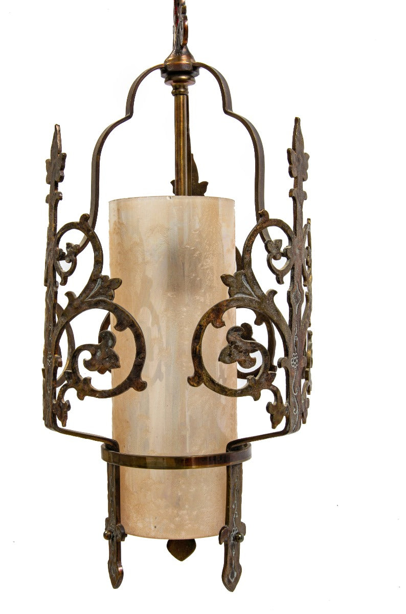 rewired hard to find all original american depression-era salvaged chicago beardslee pendant light with cylindrical glass shade