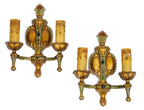 pair of richly ornamented 1920s r. williamson salvaged chicago double-arm antique wall sconces with polychrome finish