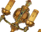 pair of richly ornamented 1920s r. williamson salvaged chicago double-arm antique wall sconces with polychrome finish
