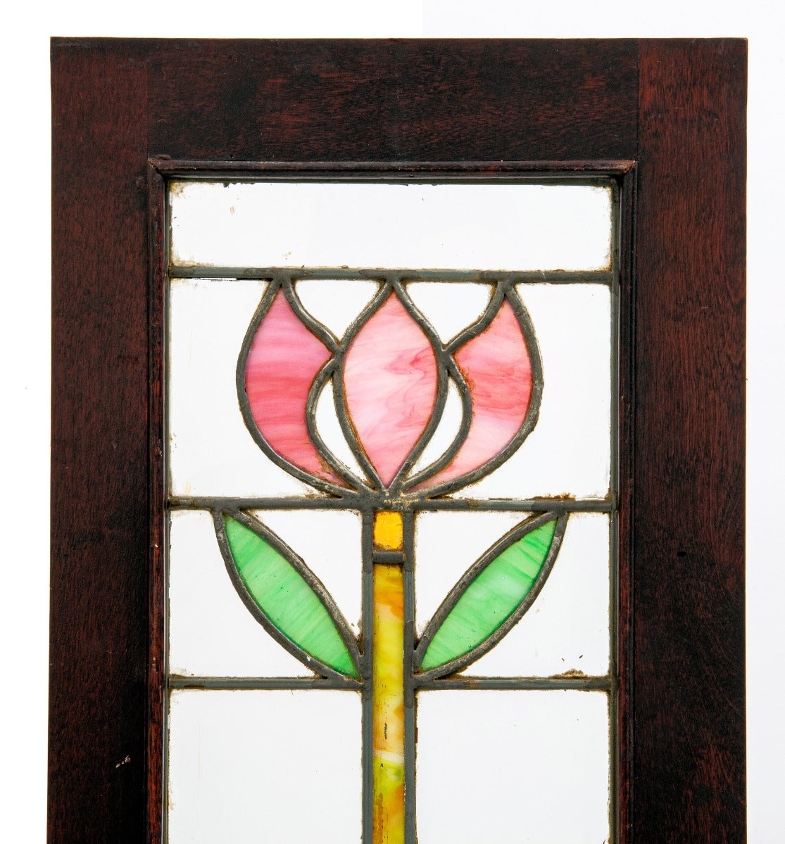 original 1915-20 art nouveau style salvaged chicago interior cabinet door with leaded glass window