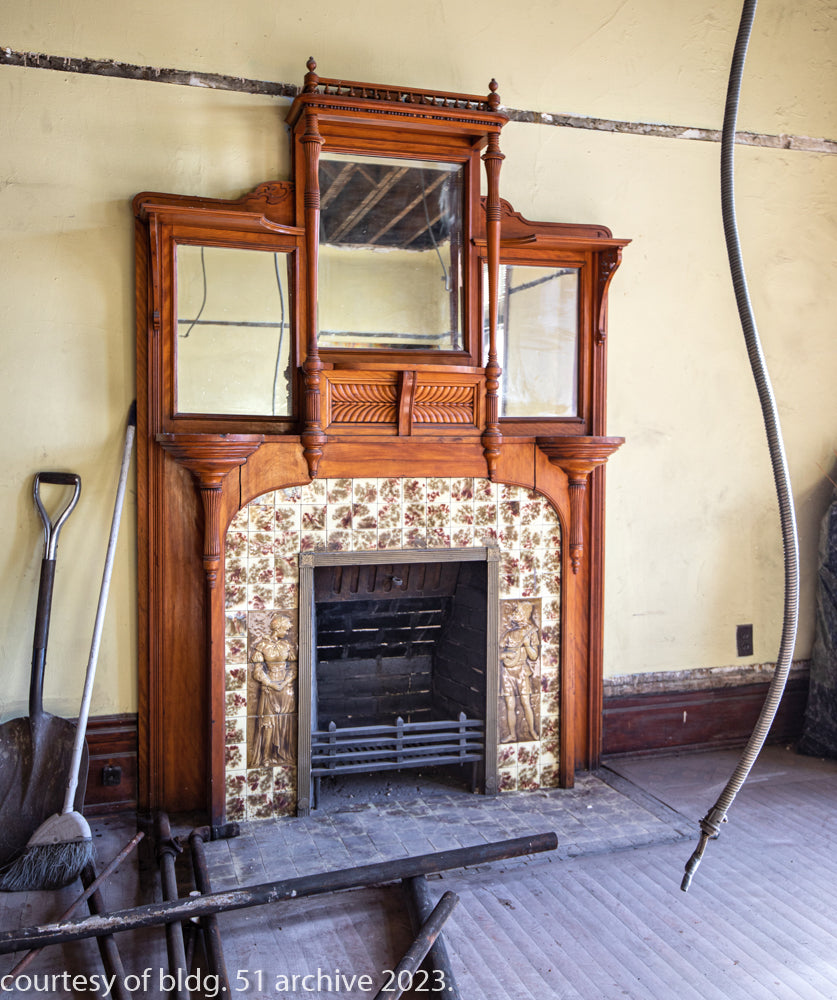 original 1887-88 custom-built edbrooke and burnham-designed salvaged chicago oversized solid cherry fireplace mantel with original finish