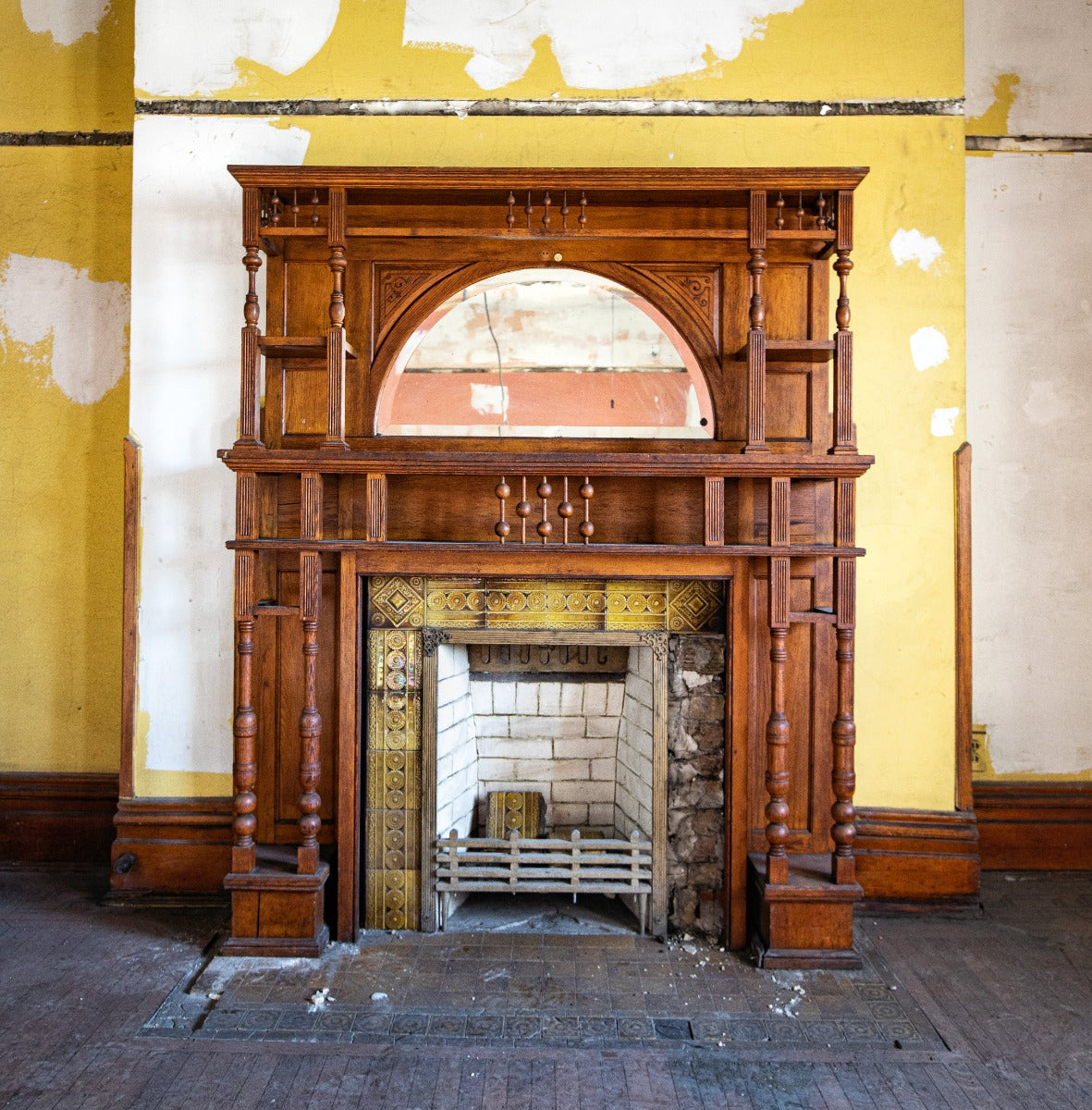 original 1888 completely intact interior residential majolica glazed fireplace tile surround salvaged from edbrooke & burnham-designed house
