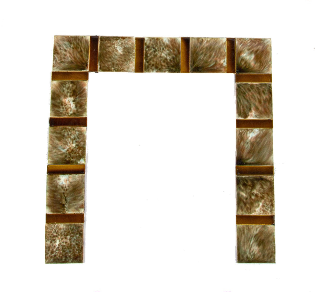 original and intact salvaged chicago interior residential richly colored majolica-glazed fireplace tile surround