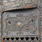 all original and fully functional 19th century salvaged chicago copper-plated cast iron fireplace mantel dawson gas insert