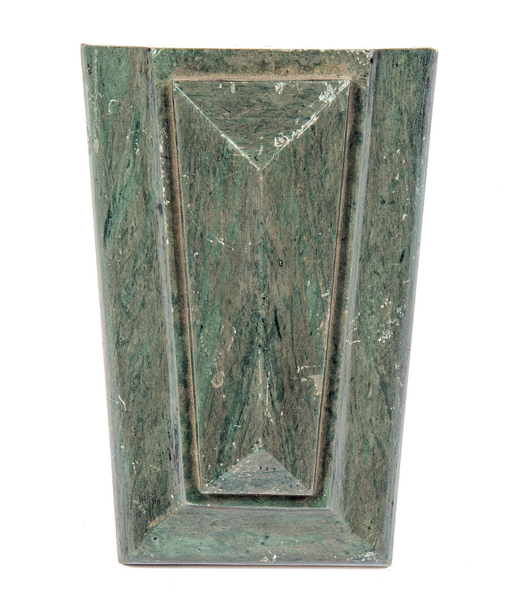 Historically important mid-1860's antique american john kent russell residence stripped green slate mantel keystone with tapered and faceted pyramidal-shaped design