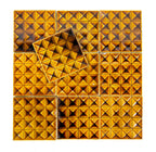 original 19th century antique american victorian-era strongly geometric patterned majolica fireplace tiles