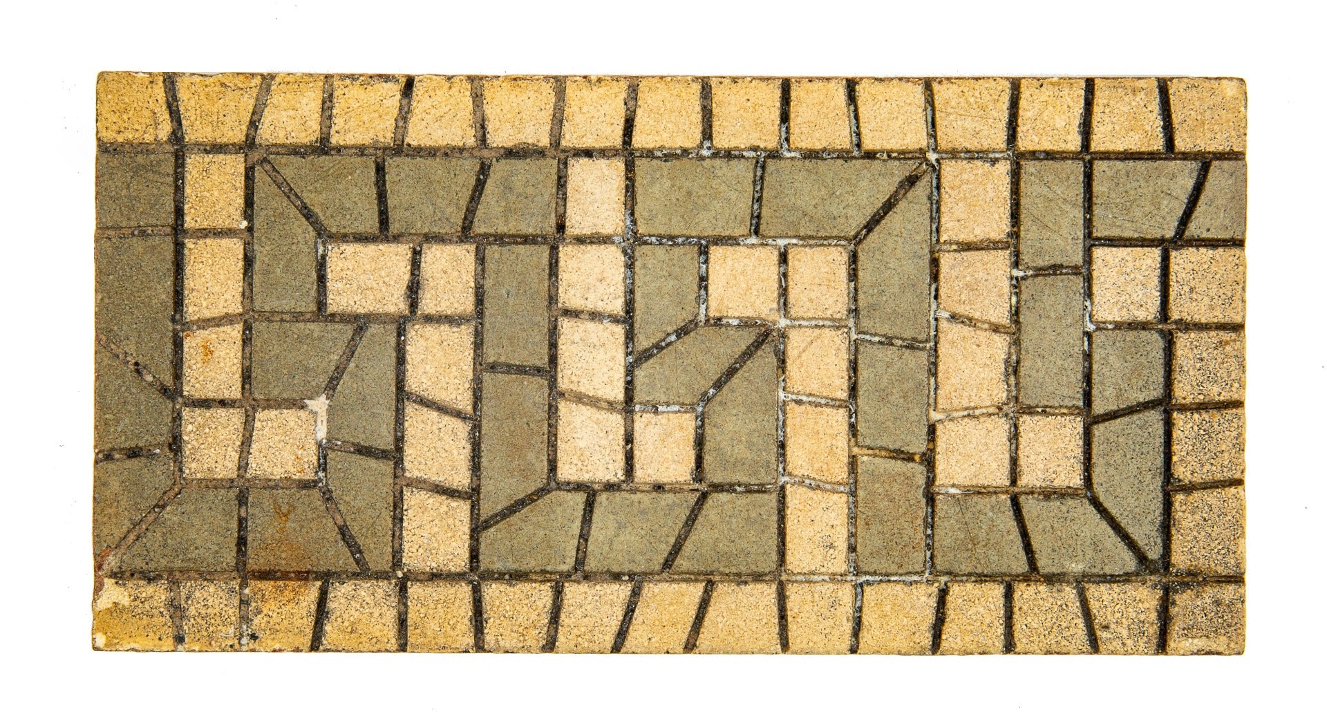original 19th century mosaic 3 x 6 inch lobby floor border tile salvaged from theodore link's st. louis union station