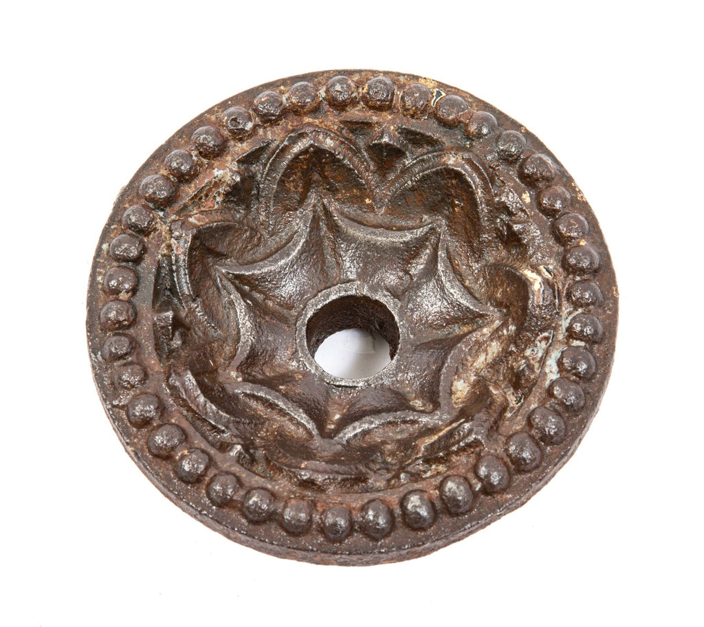 original early 1880s john edelmann-designed ornamental cast iron exterior higgie building tie-rod rosette