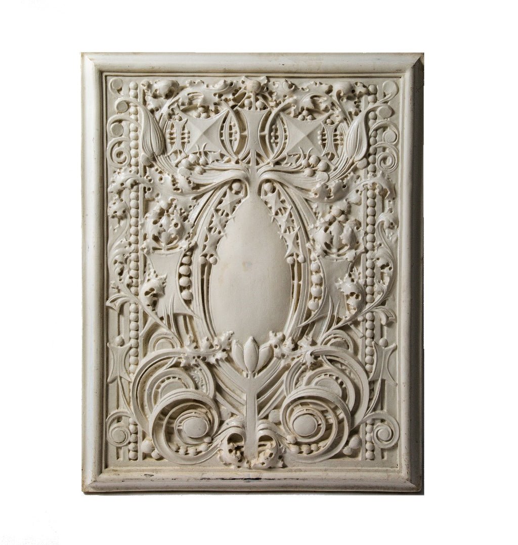 oversized claude and starck-designed sullivanesque style reinforced cast resin carnegie library panel with white enameled finish