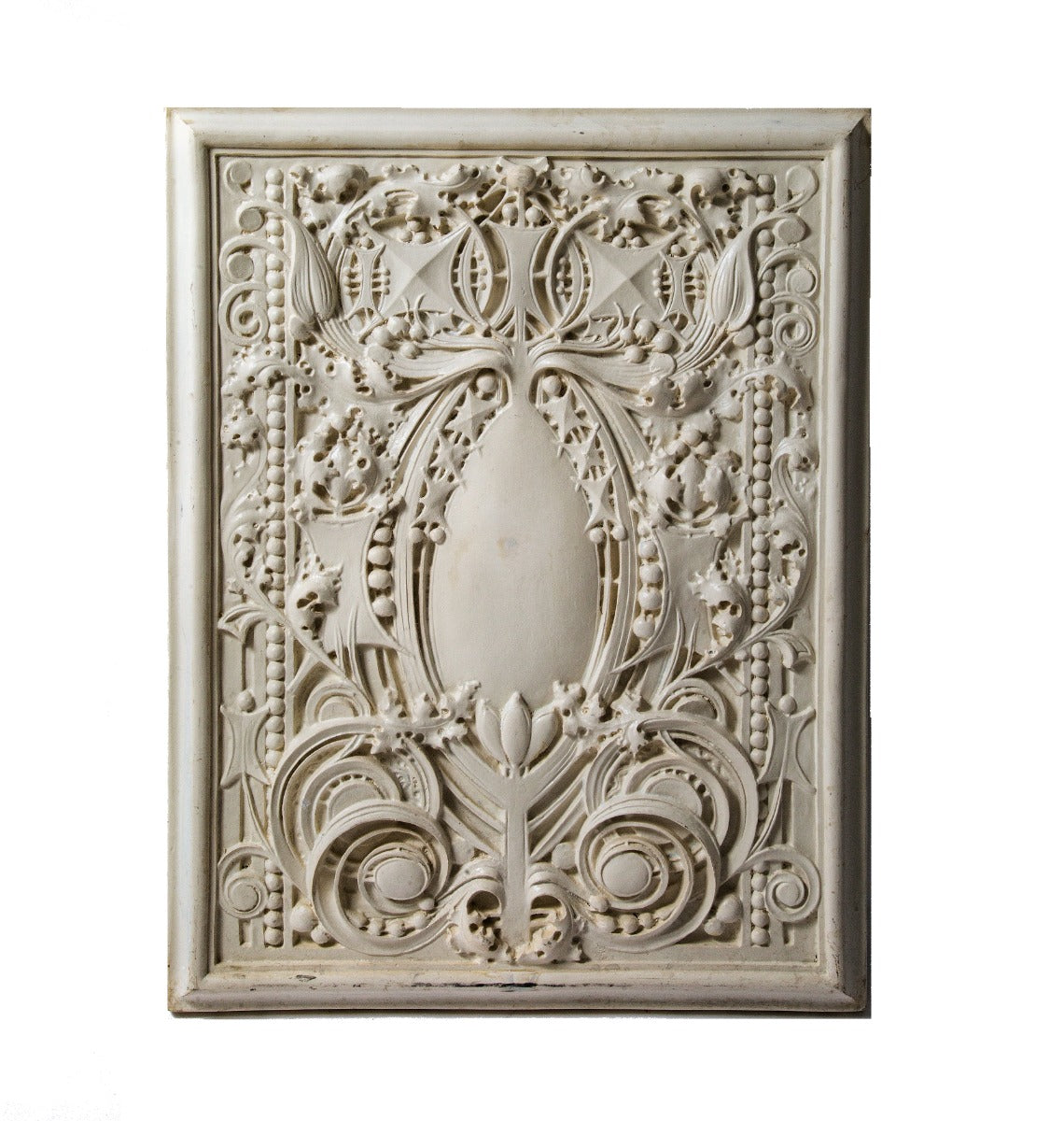 oversized claude and starck-designed sullivanesque style reinforced cast resin carnegie library panel with white enameled finish