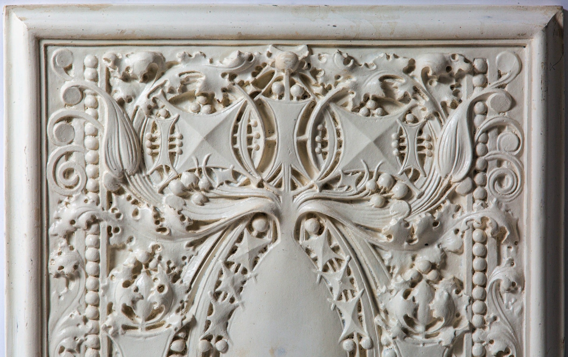 oversized claude and starck-designed sullivanesque style reinforced cast resin carnegie library panel with white enameled finish