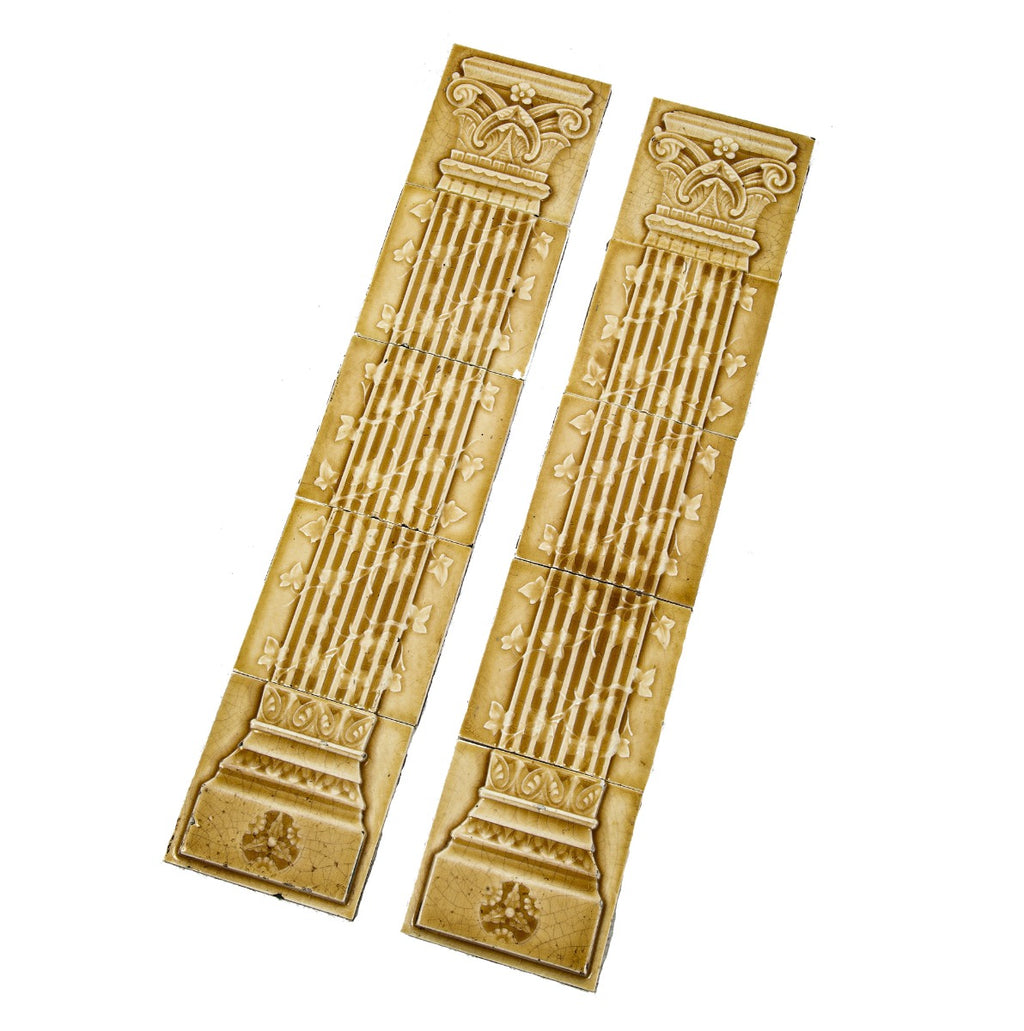 matching set of hard to find original salvaged chicago majolica glazed fluted column fireplace tiles with all over crazing