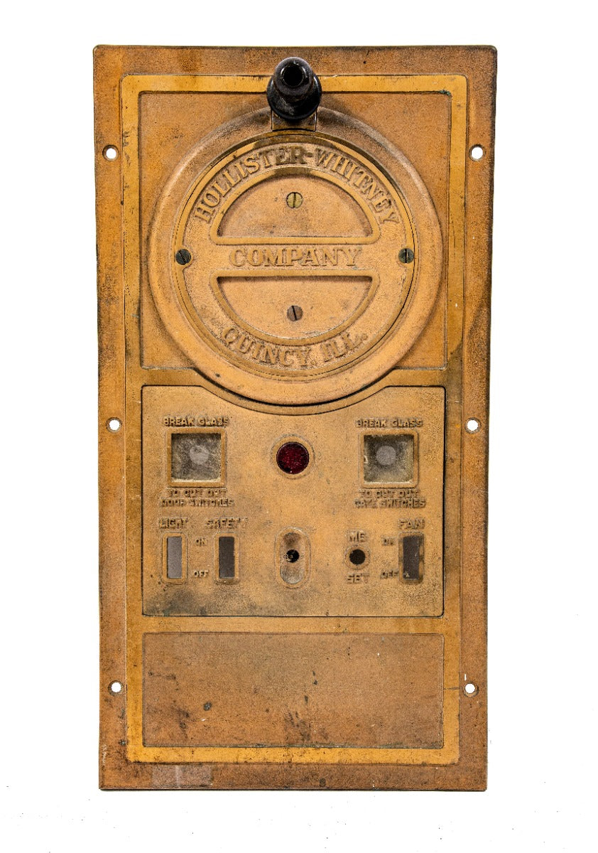 rare early 20th century hollister-whitney cast bronze chicago building elevator cab operator control panel with intact turned handle