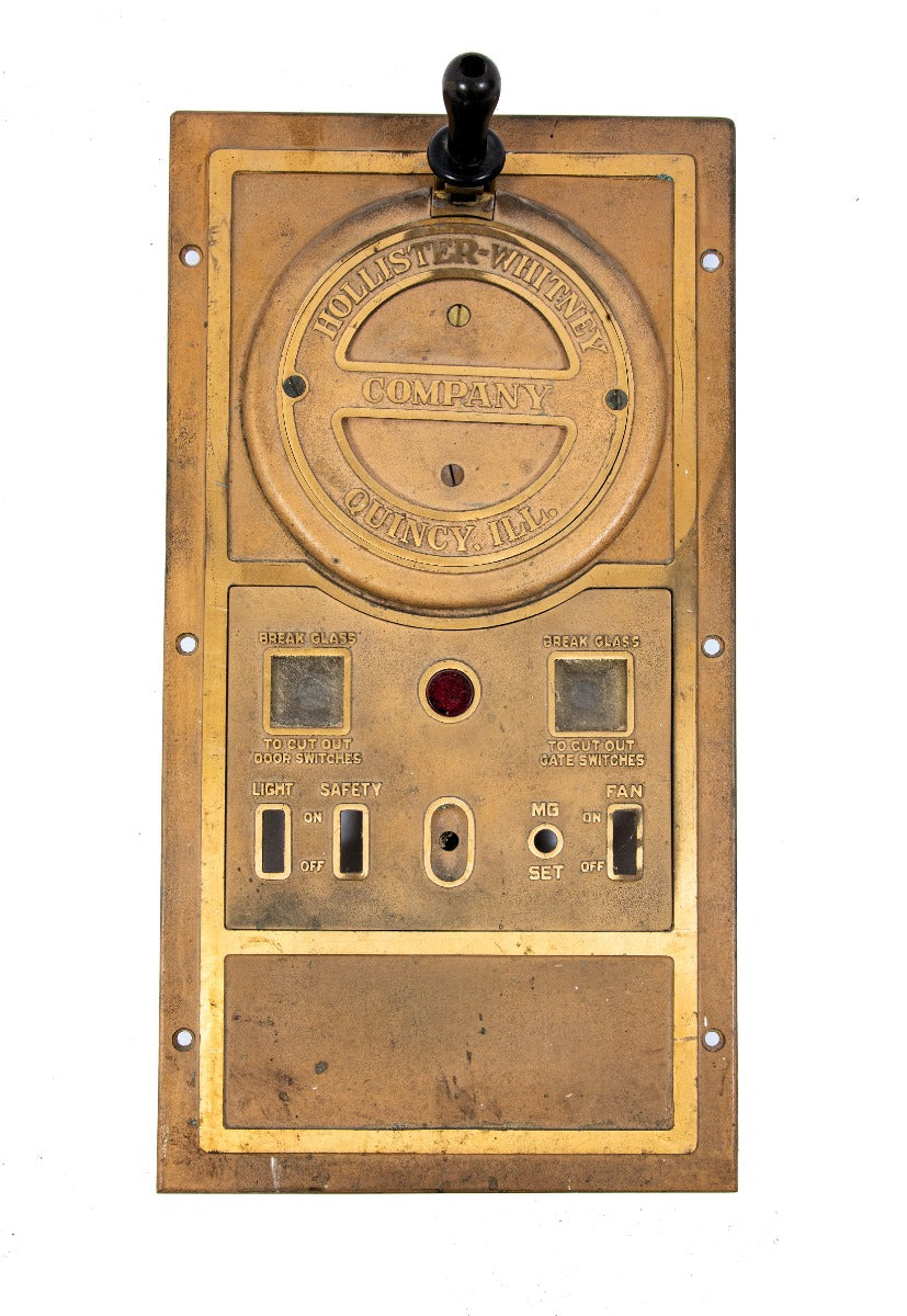 rare early 20th century hollister-whitney cast bronze chicago building elevator cab operator control panel with intact turned handle