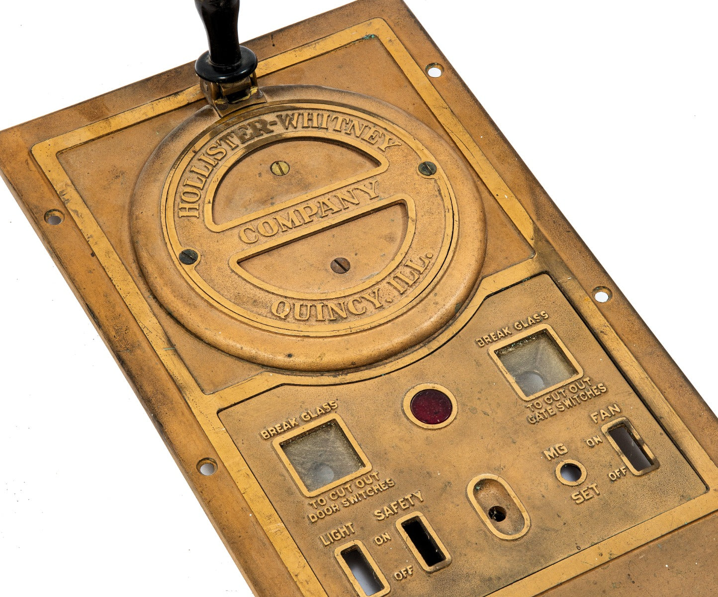 rare early 20th century hollister-whitney cast bronze chicago building elevator cab operator control panel with intact turned handle