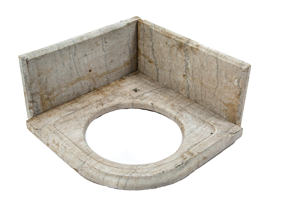 original and intact 19th century l. wolff diminutive tennessee marble corner sink with beveled edge backsplash