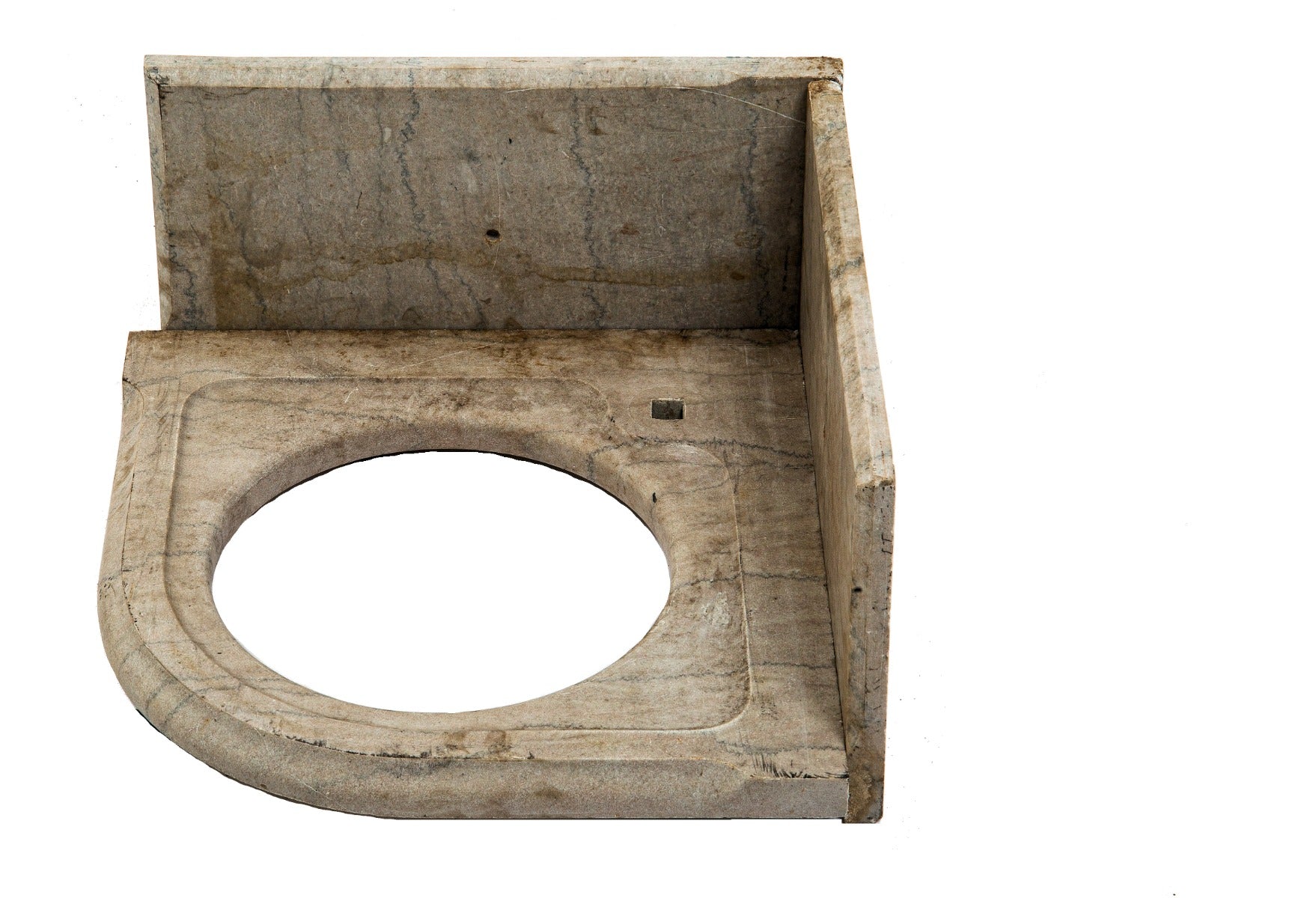 original and intact 19th century l. wolff diminutive tennessee marble corner sink with beveled edge backsplash