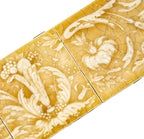 richly colored 19th century mottled yellow five-piece salvaged chicago residential fireplace majolica tile set with curveaous leafage