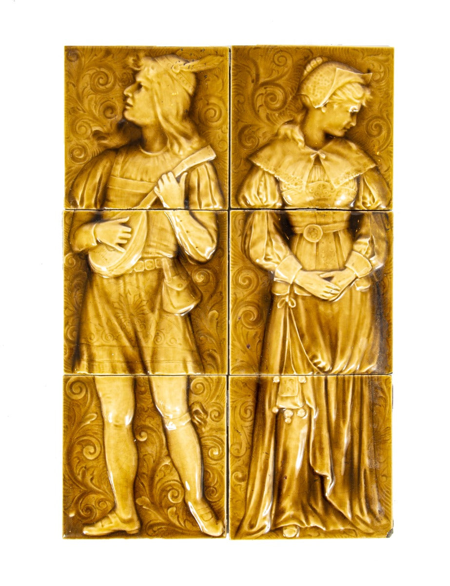 set of original late 1880s salvaged chicago american encaustic tile company salvaged chicago full-figured majolica-glazed tiles