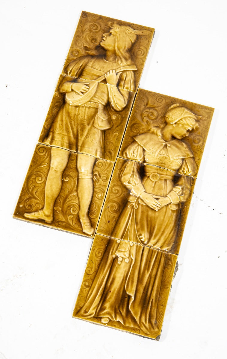 set of original late 1880s salvaged chicago american encaustic tile company salvaged chicago full-figured majolica-glazed tiles