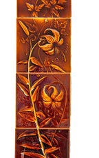 exceptionally rare original 19th century richly colored salvaged chicago "hunting scene" majolica fireplace tile surround