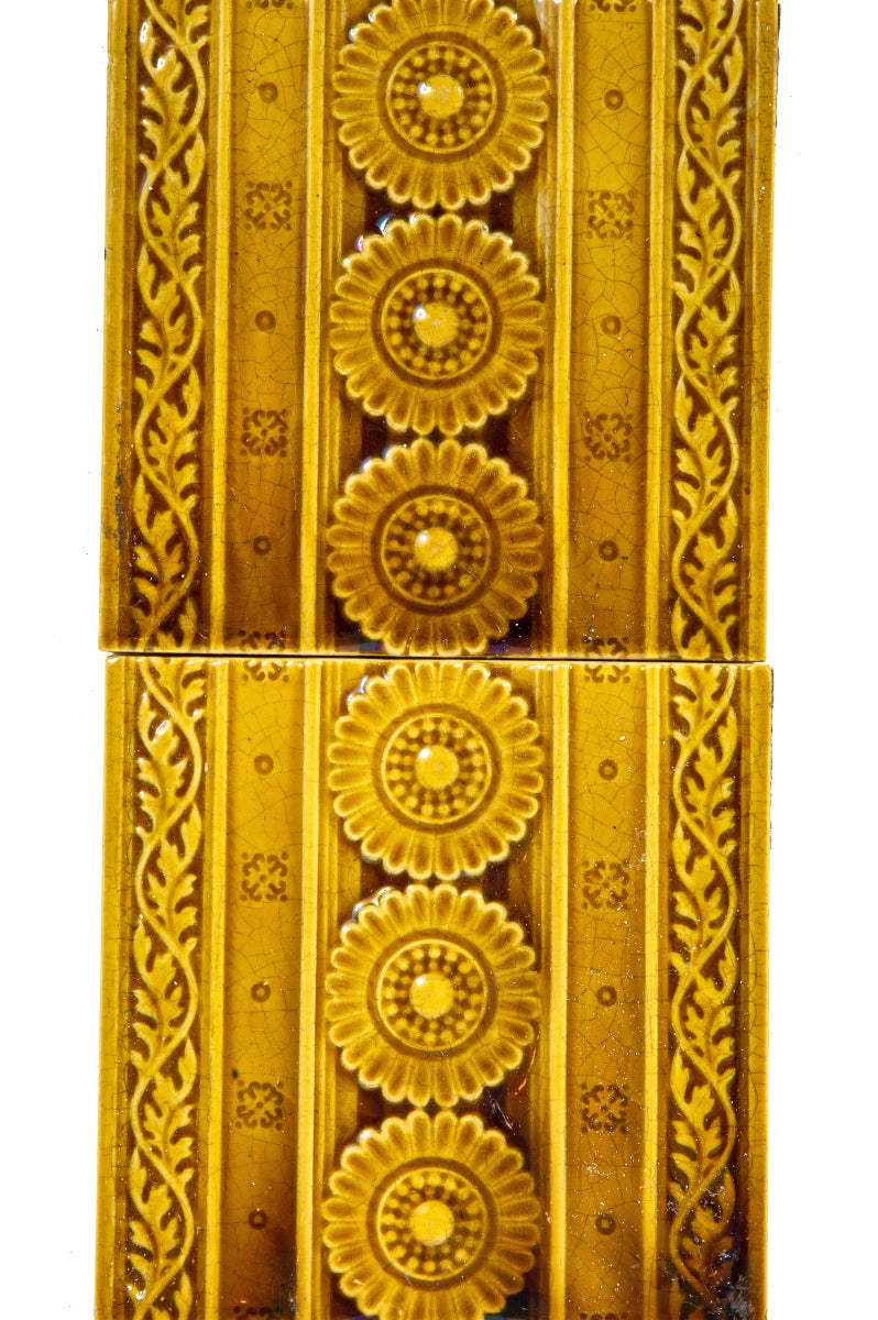 original 1888 completely intact interior residential majolica glazed fireplace tile surround salvaged from edbrooke & burnham-designed house