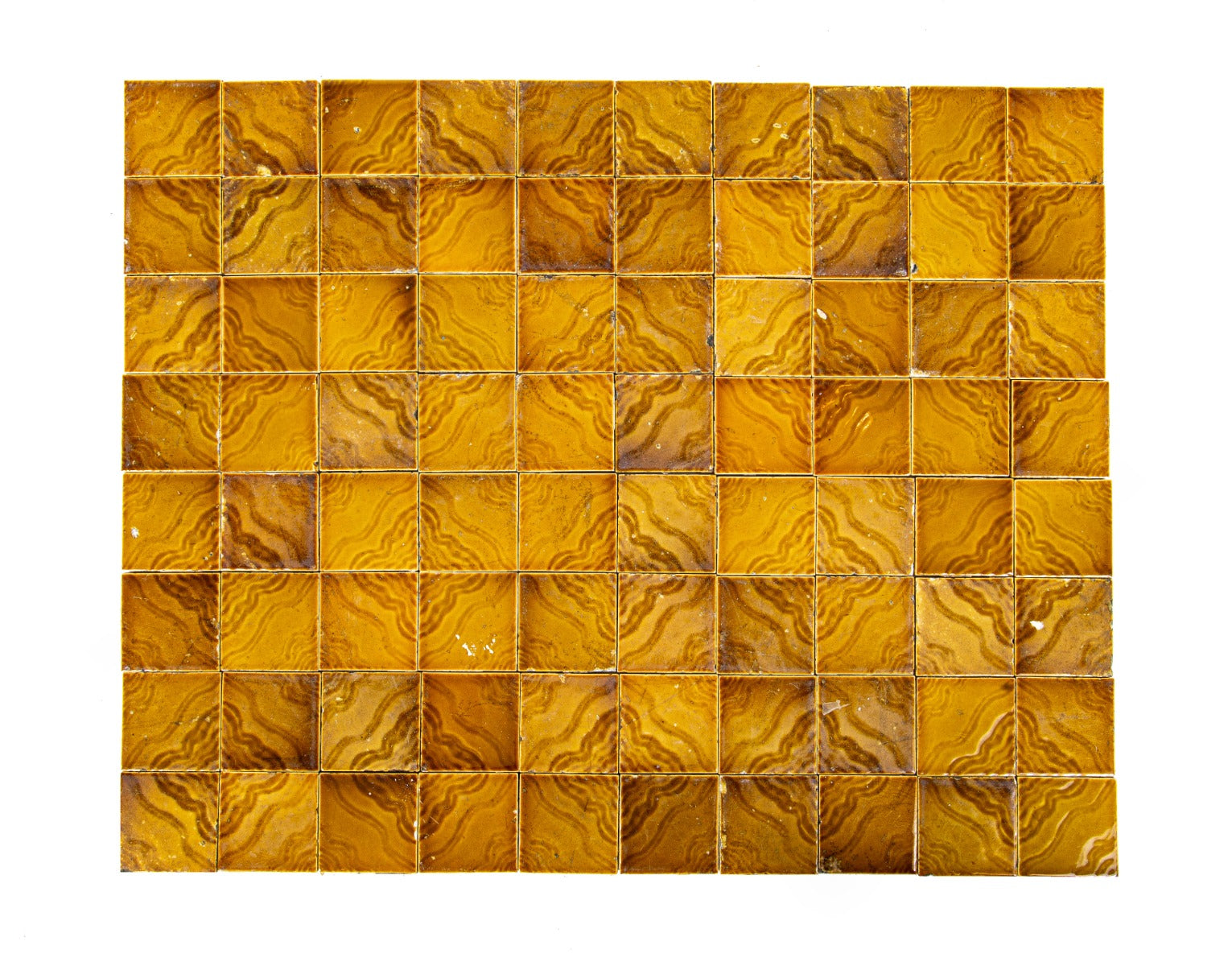 sizeable group of all original 1880s matching 3 x 3 inch salvaged chicago interior residential majolica tiles