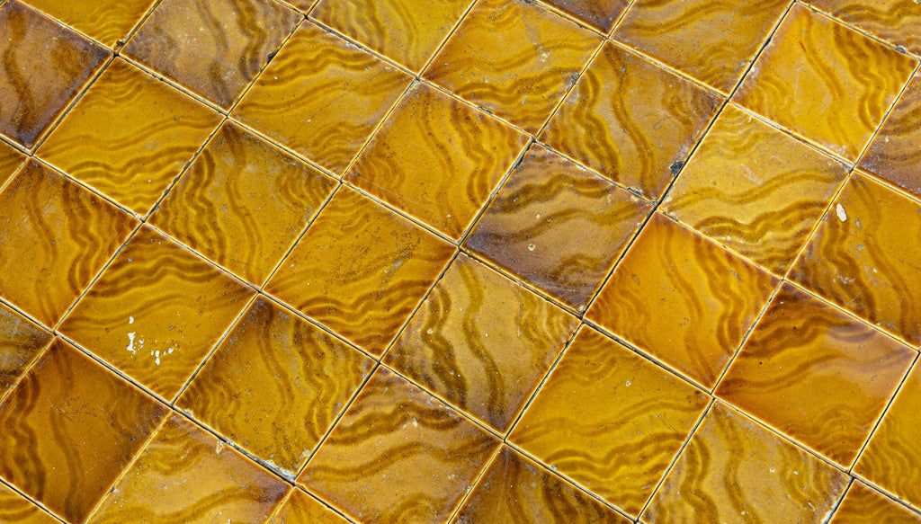 sizeable group of all original 1880s matching 3 x 3 inch salvaged chicago interior residential majolica tiles