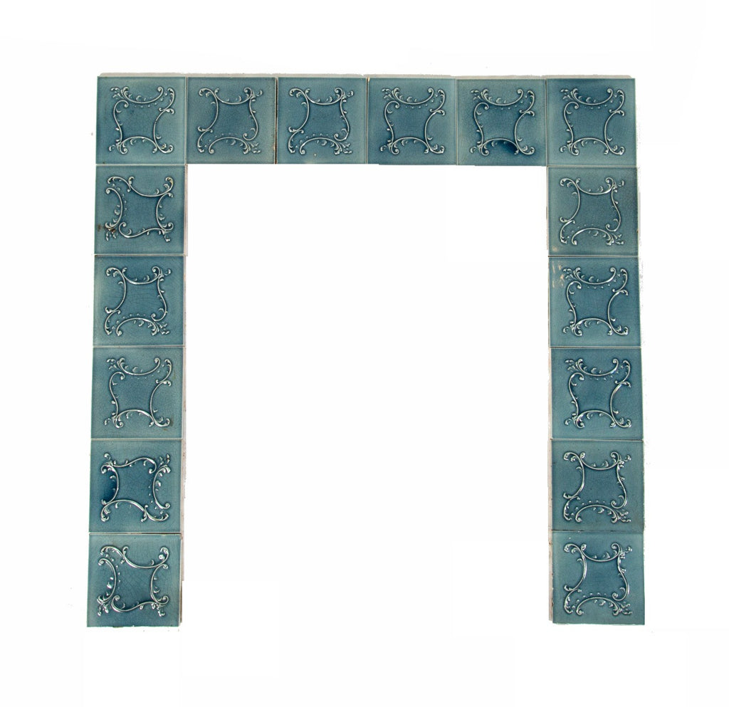 19th century maw & company salvaged chicago 17-piece complete residential rococo style fireplace majolica tie surround