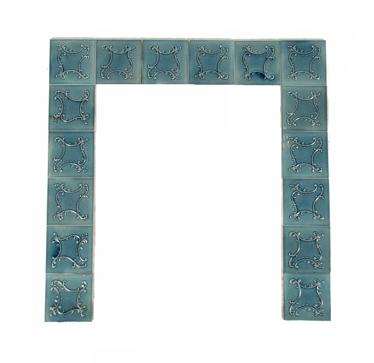 19th century maw & company salvaged chicago 17-piece complete residential rococo style fireplace majolica tie surround