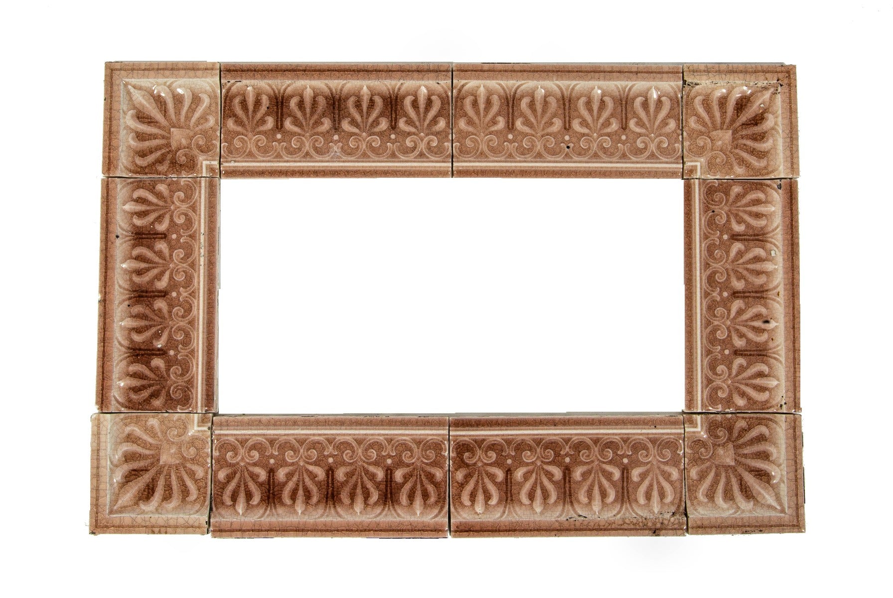 group of 19th century antique american victorian-era mauve-colored salvaged chicago border and corner tiles with anthemions