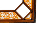 oversized 1880s interior residential varnished oak wood skylight with original deeply etched amber flash glass insets