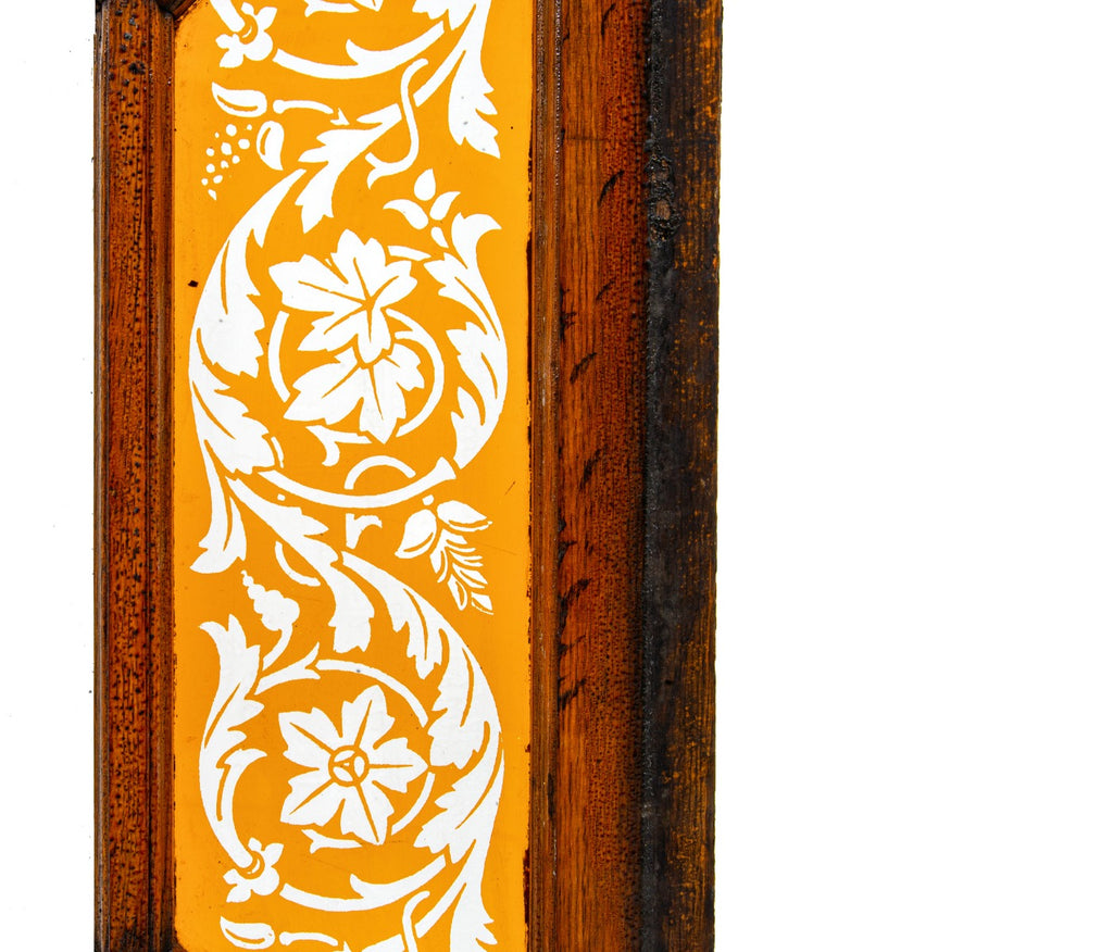 oversized 1880s interior residential varnished oak wood skylight with original deeply etched amber flash glass insets