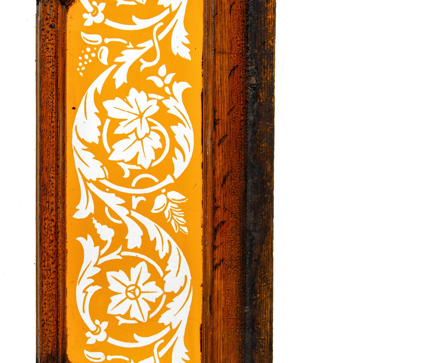 oversized 1880s interior residential varnished oak wood skylight with original deeply etched amber flash glass insets