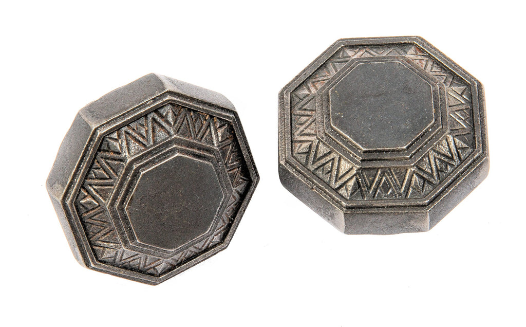 matching set of original holabird and root-designed ornamental cast iron palmolive building interior lobby doorknobs