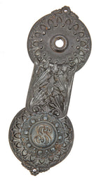 original john wellborn root-designed ornamental cast iron doorknob and matching backplate from the society for savings building