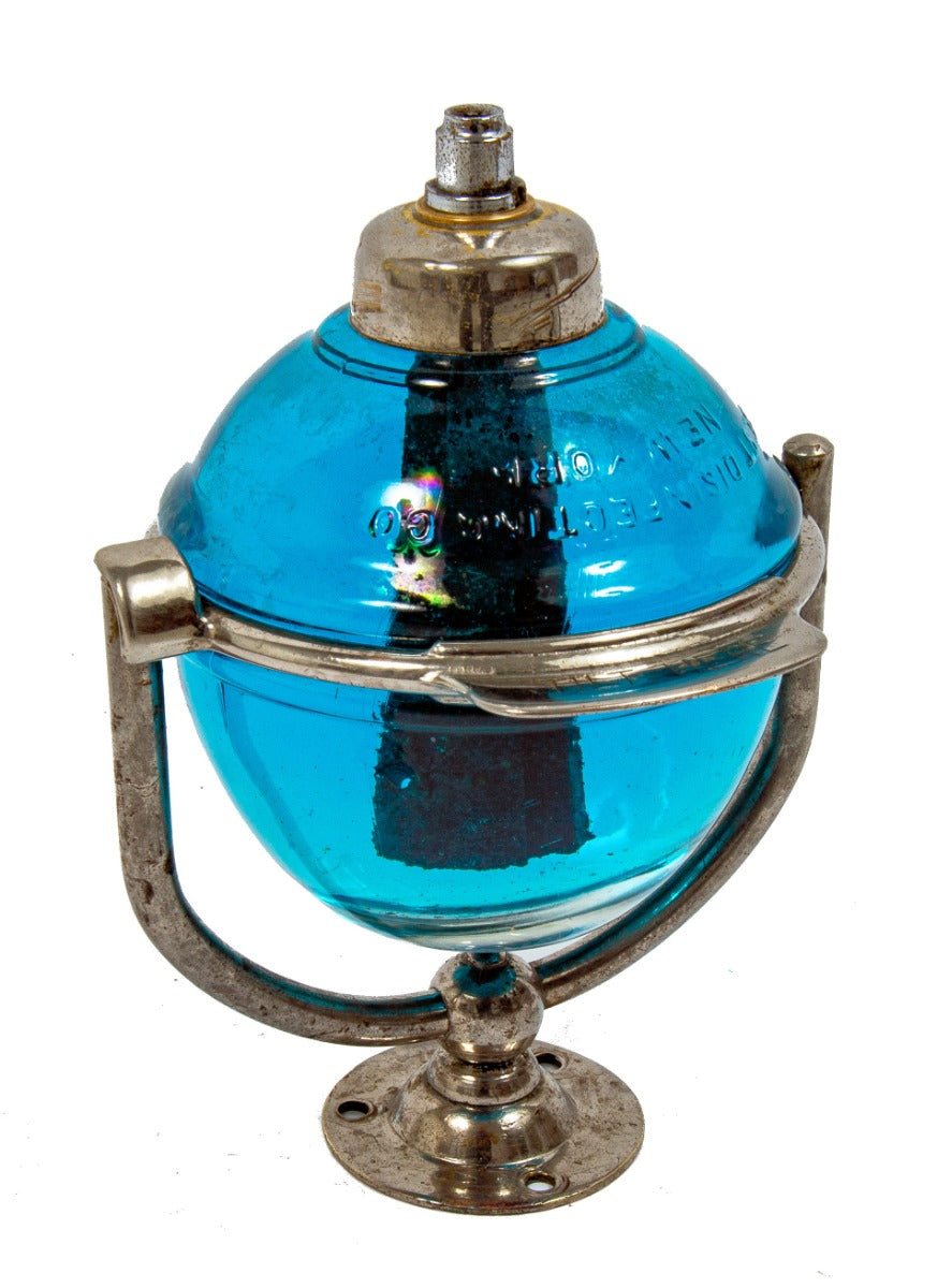 all original and intact early 20th century new york city penn station interior lavatory wall-mount nickel-plated beau brummel glass orb tilting soap dispenser