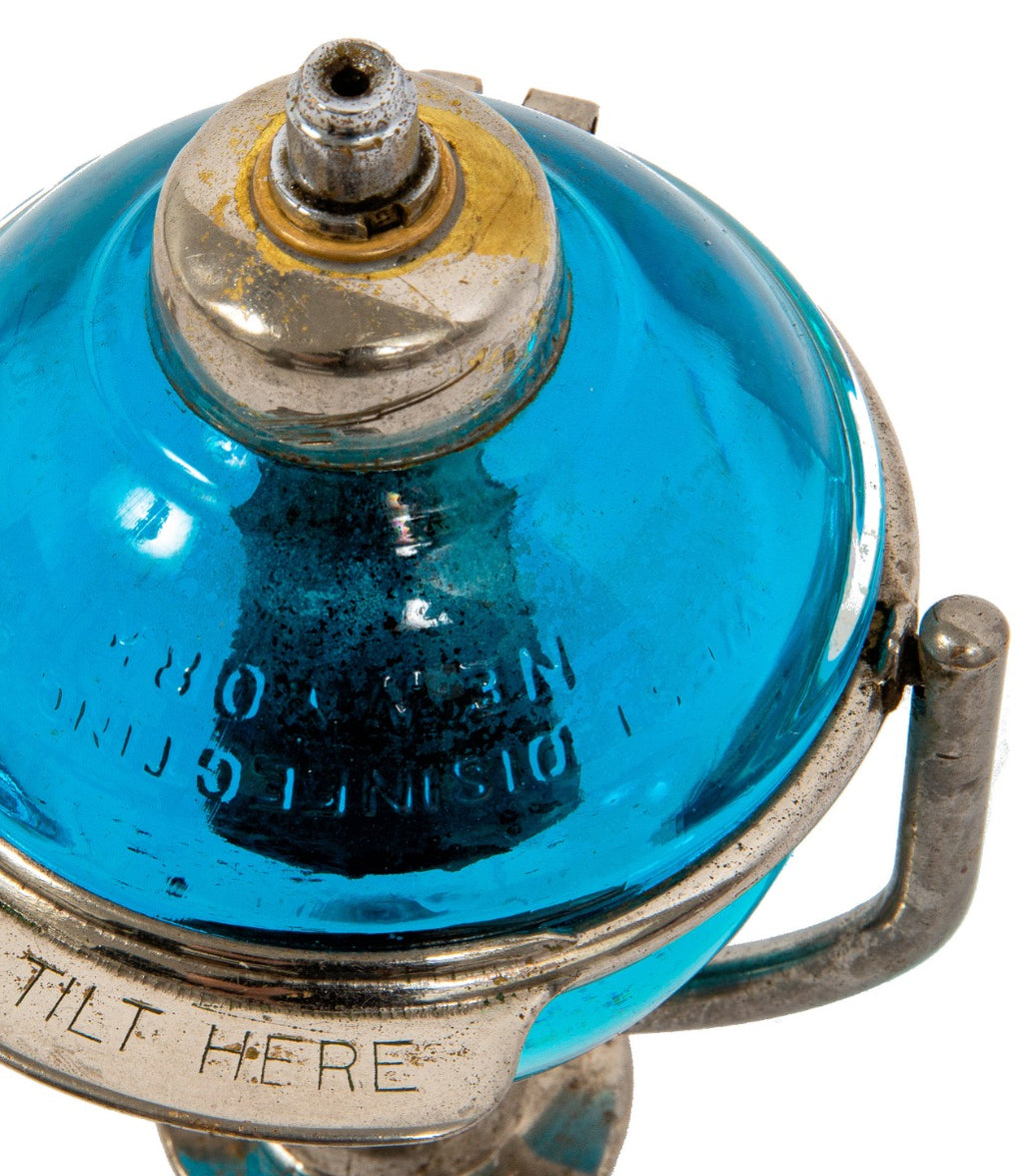 all original and intact early 20th century new york city penn station interior lavatory wall-mount nickel-plated beau brummel glass orb tilting soap dispenser