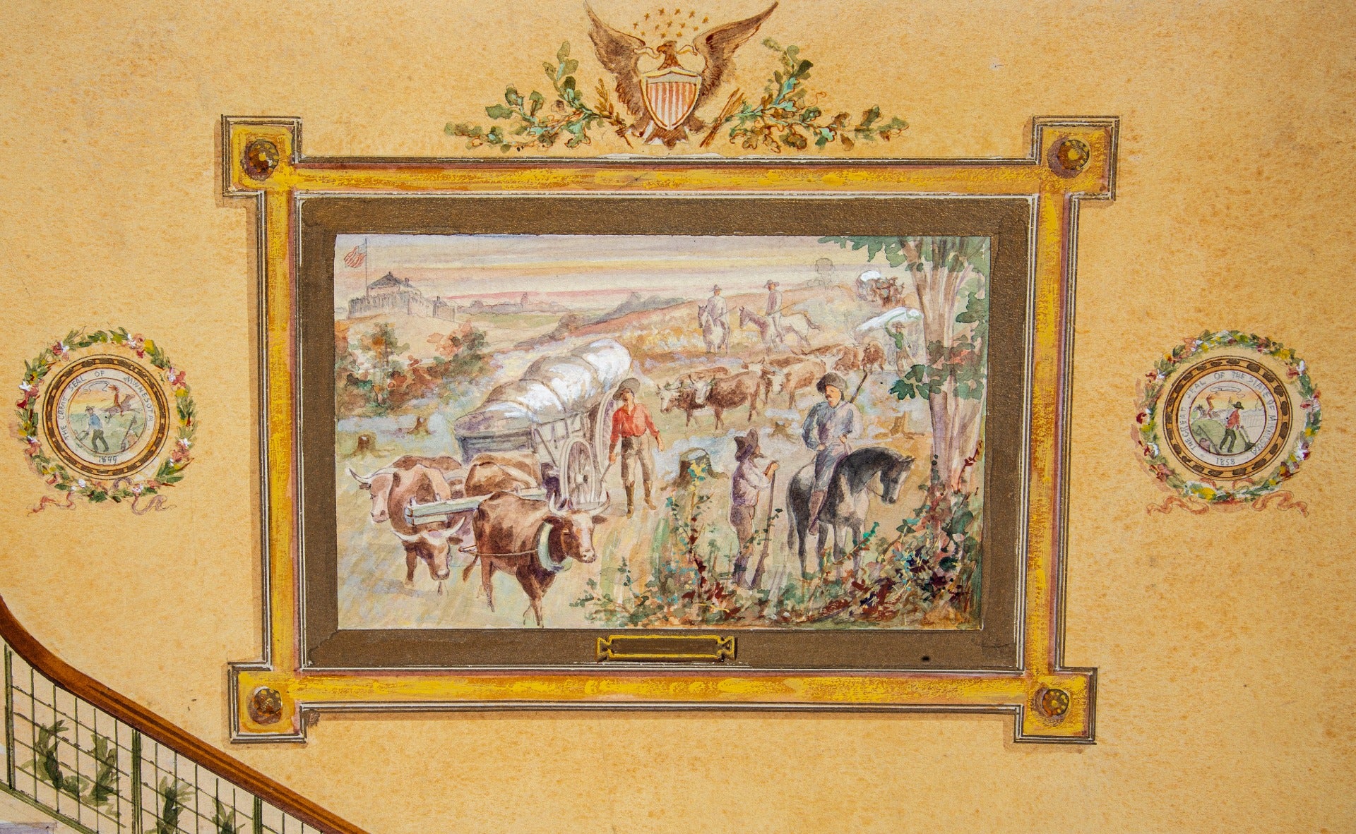 exceptional early 20th century oversized signed odin j. oyen studios minnesota courthouse watercolor rendering with original mat board and stamp