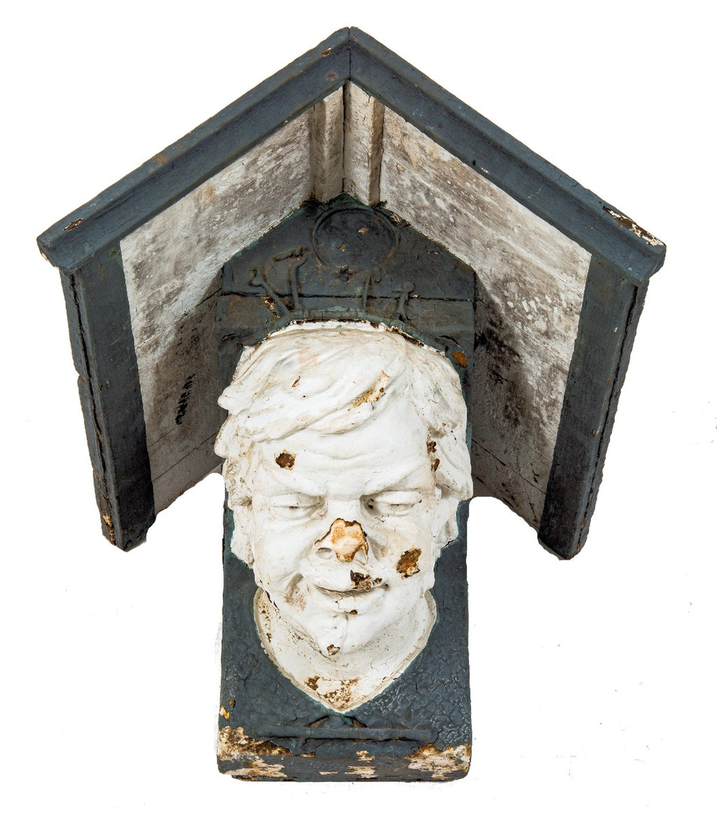 unusual american depression-era folk art birdhouse with salvaged milwaukee theater figural corbel
