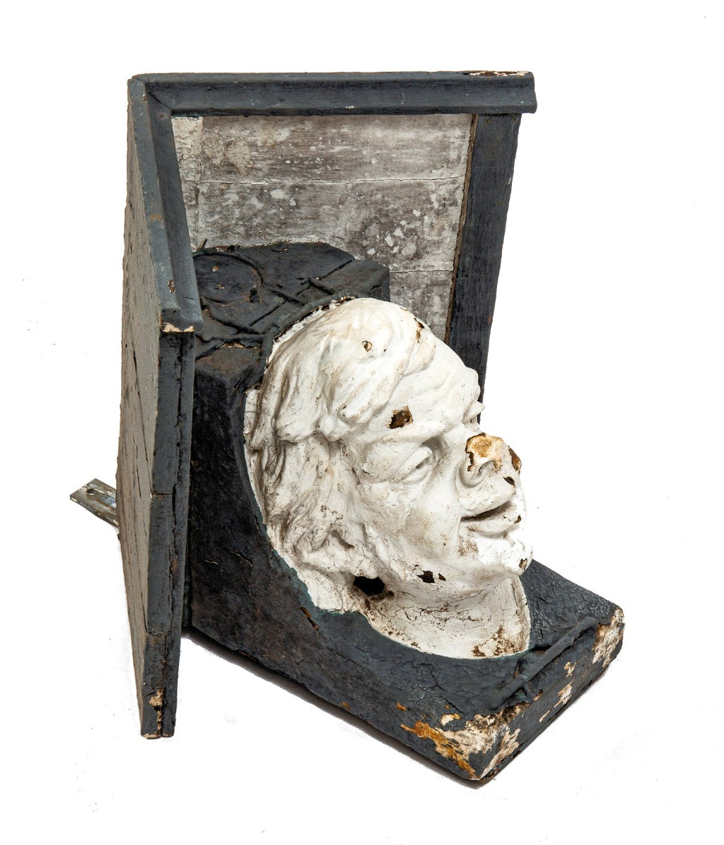 unusual american depression-era folk art birdhouse with salvaged milwaukee theater figural corbel